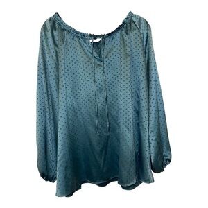 LC Lauren Conrad Green Ruffled Blouse Relaxed Fit